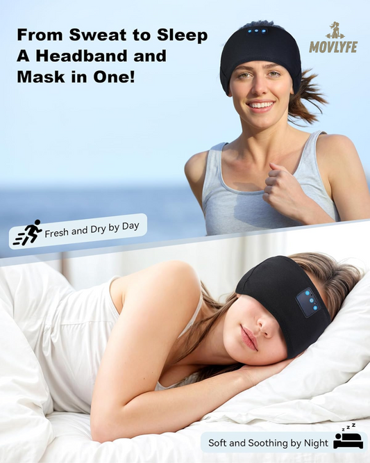 Movlyfe Bluetooth Sleep Headband - Wireless Music Eye Mask for Sports & Sleep